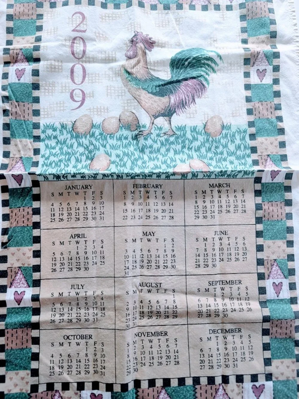 VTG Set of 2 Calendar Tea Towels Linen Cotton 22x15 1991 2009 Cottagecore Farm